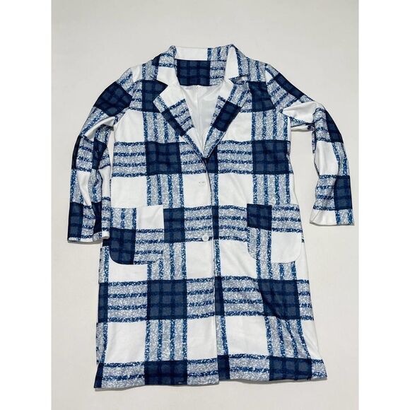 Check Plaid Lightweight Coat Jacket Button Front Pockets White Blue Women's XL - Picture 12 of 14